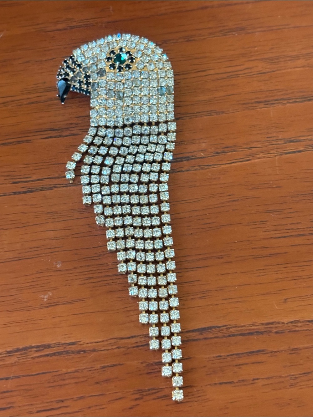 Vintage Butler & Wilson Parrot Brooch Rhinestone Fringe 5” Unsigned